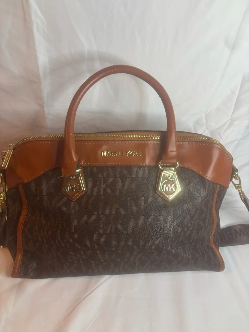Michael Kors Brown and Tan MK Signature Duffel Bag